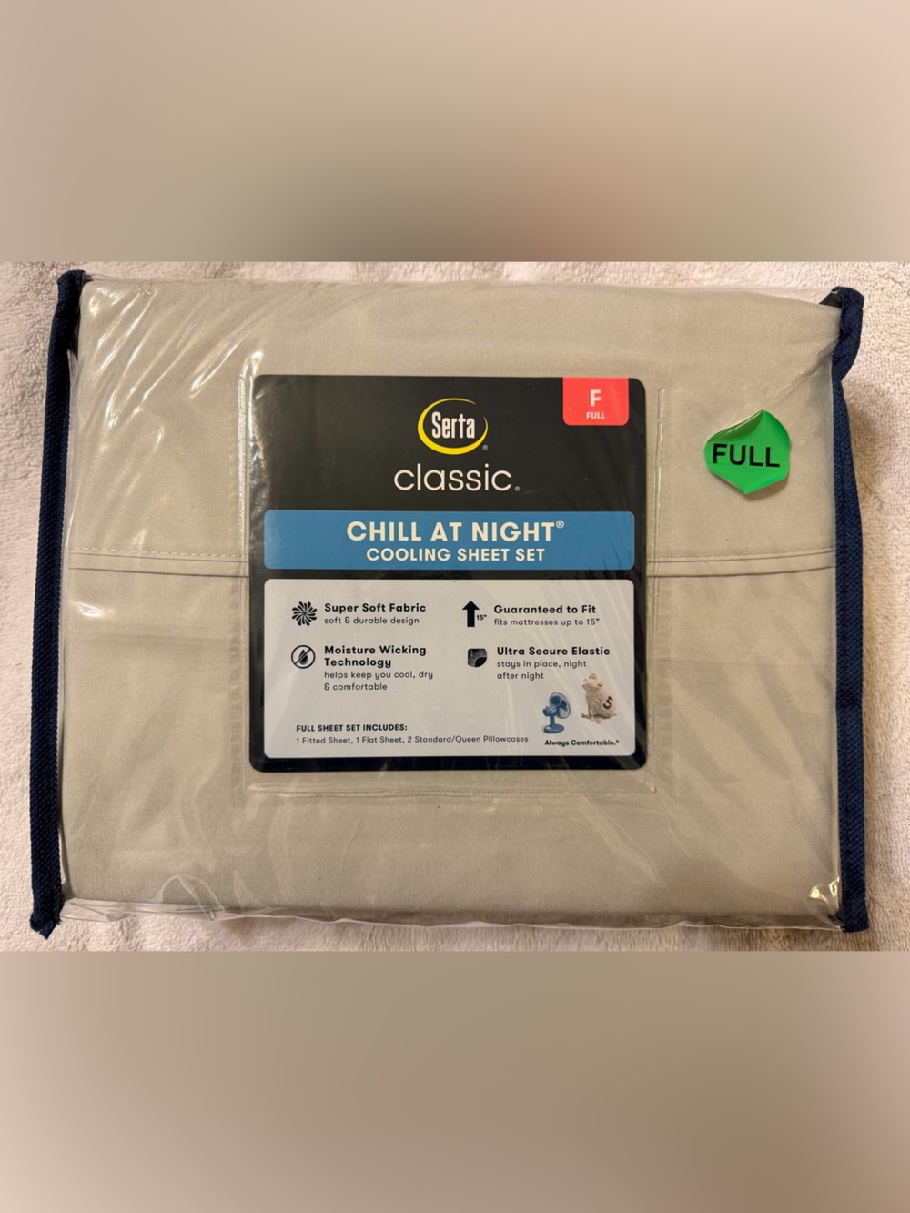 NIP Serra Classic Chill At Night Cooling Sheet Set -Gray 4 Piece Set. Size:Full.